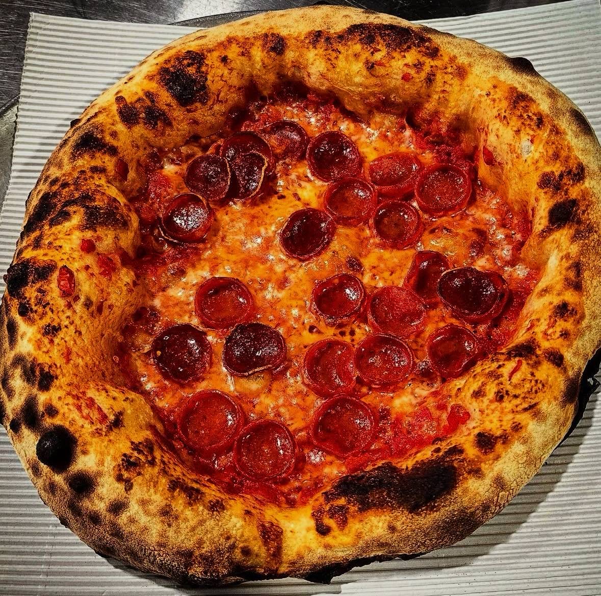 Classic pepperoni with leopard-spotted crust