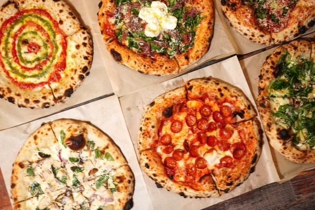Variety of Solamente pizzas